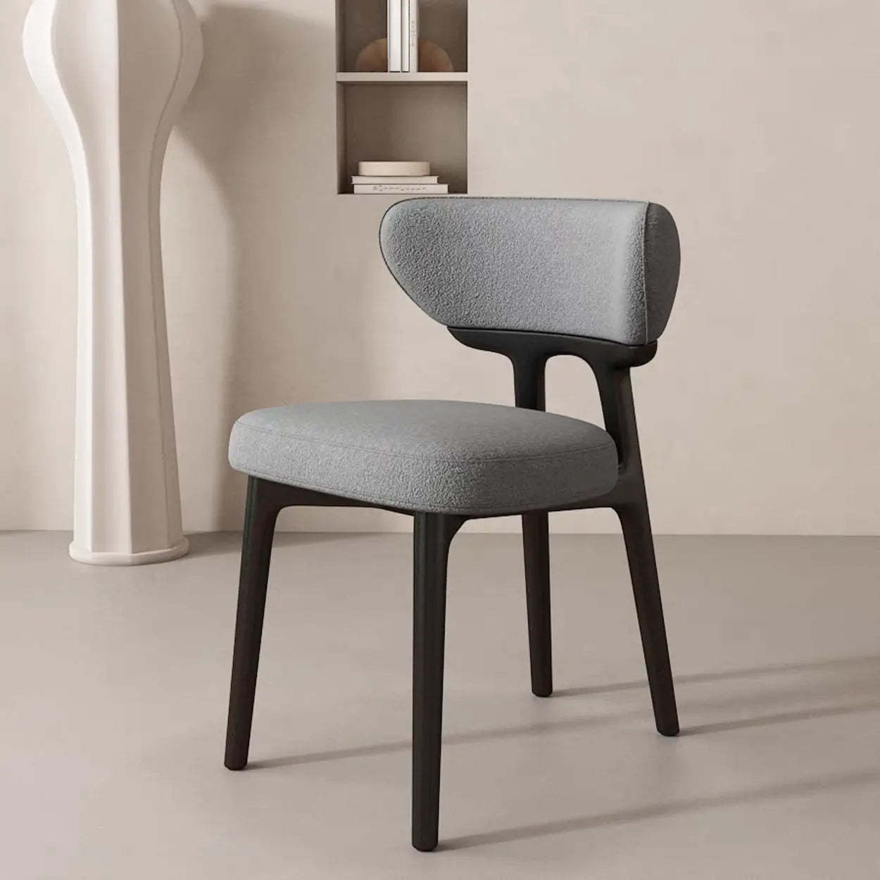 Off-White Upholstered Wood Dining Chair — Off-White / Natural Wood / Microfiber Leather