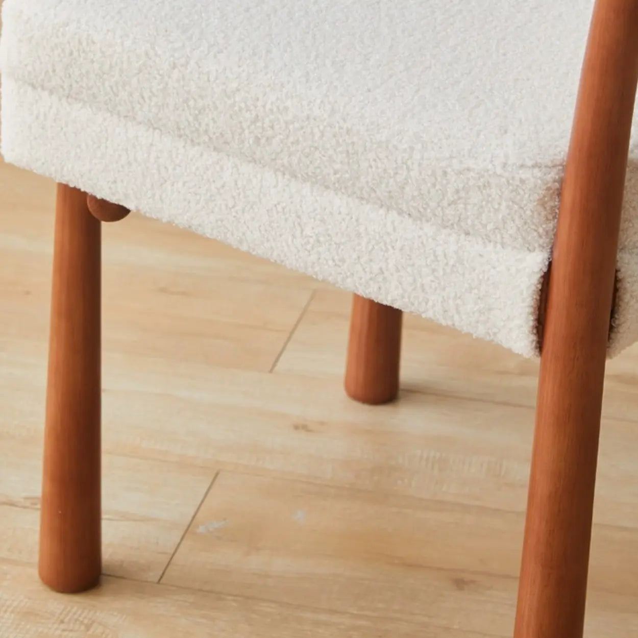 Off-White Upholstered Round-Back Wood Dining Chair
