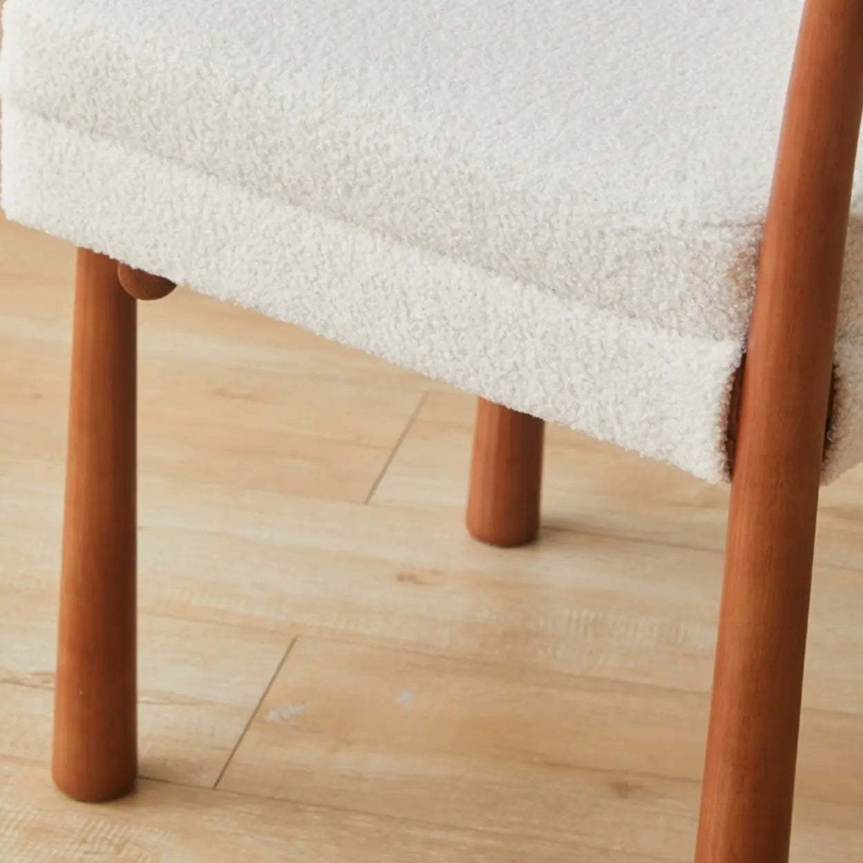 Off-White Upholstered Round-Back Wood Dining Chair
