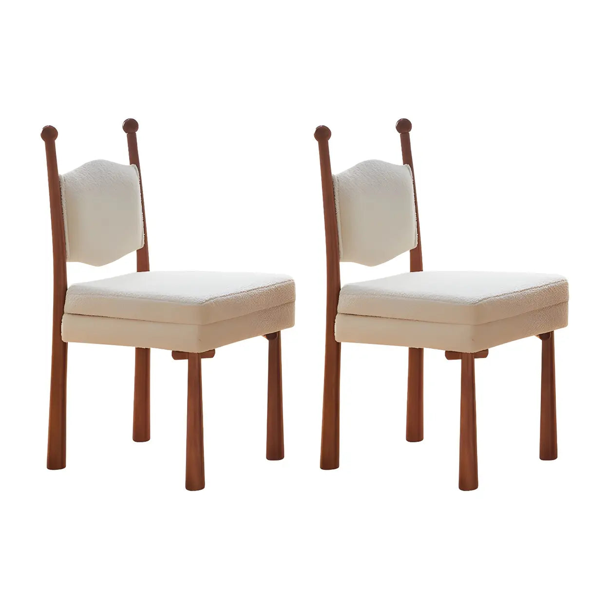 Off-White Upholstered Round-Back Wood Dining Chair — 2 Piece Set