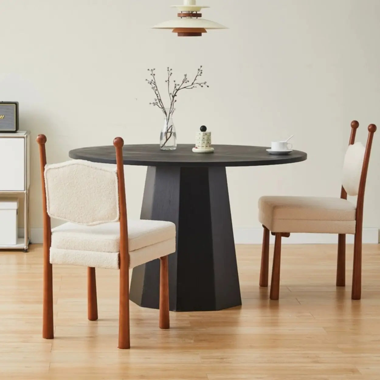 Off-White Upholstered Round-Back Wood Dining Chair — 4 Piece Set