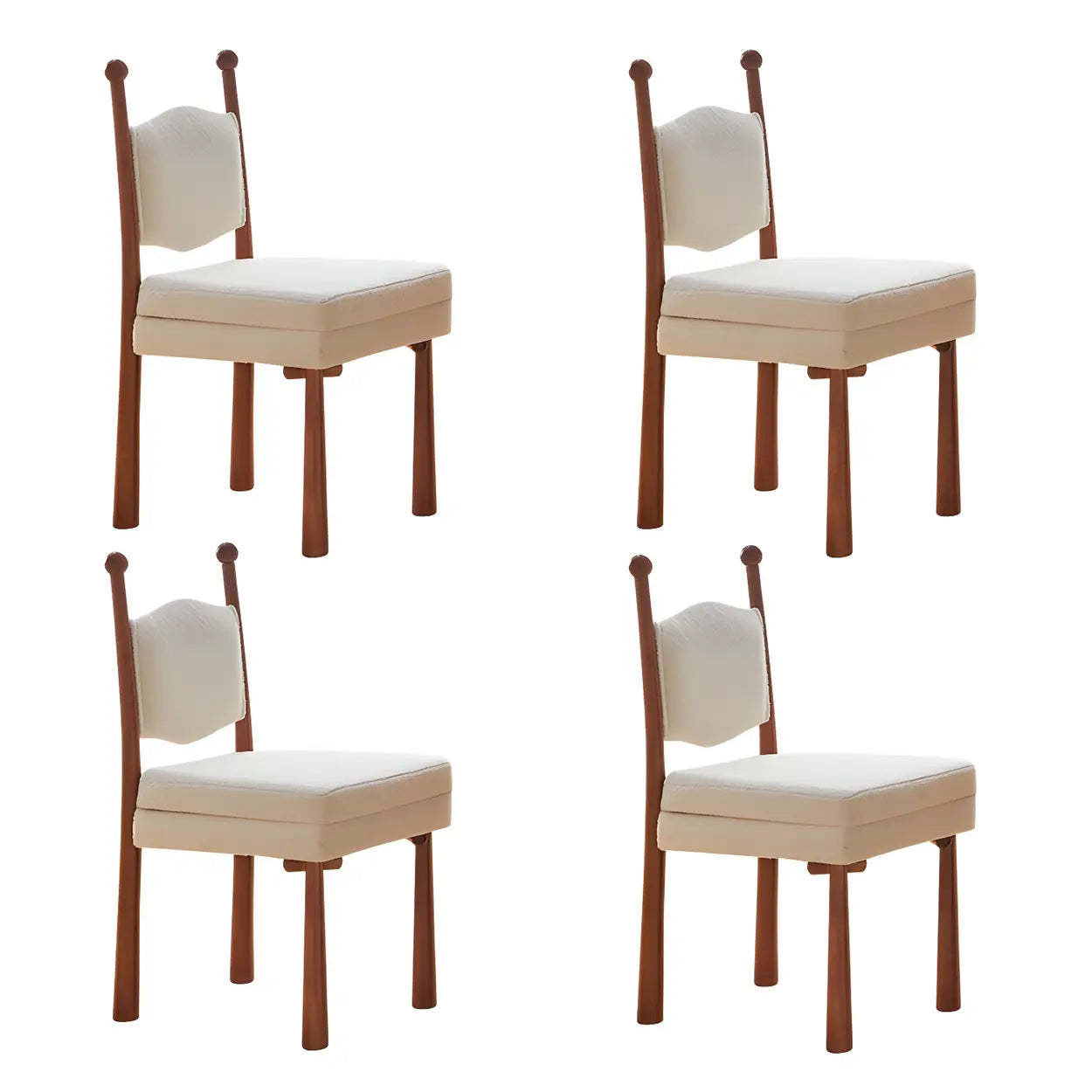 Off-White Upholstered Round-Back Wood Dining Chair — 6 Piece Set
