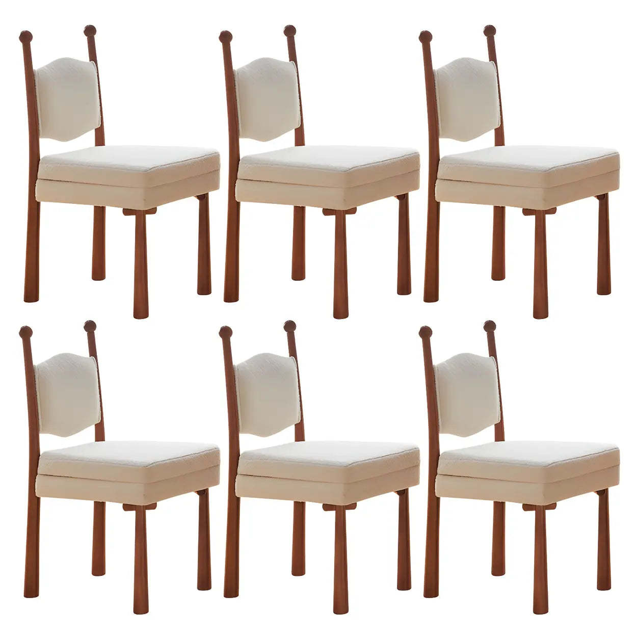 Off-White Upholstered Round-Back Wood Dining Chair — 8 Piece Set