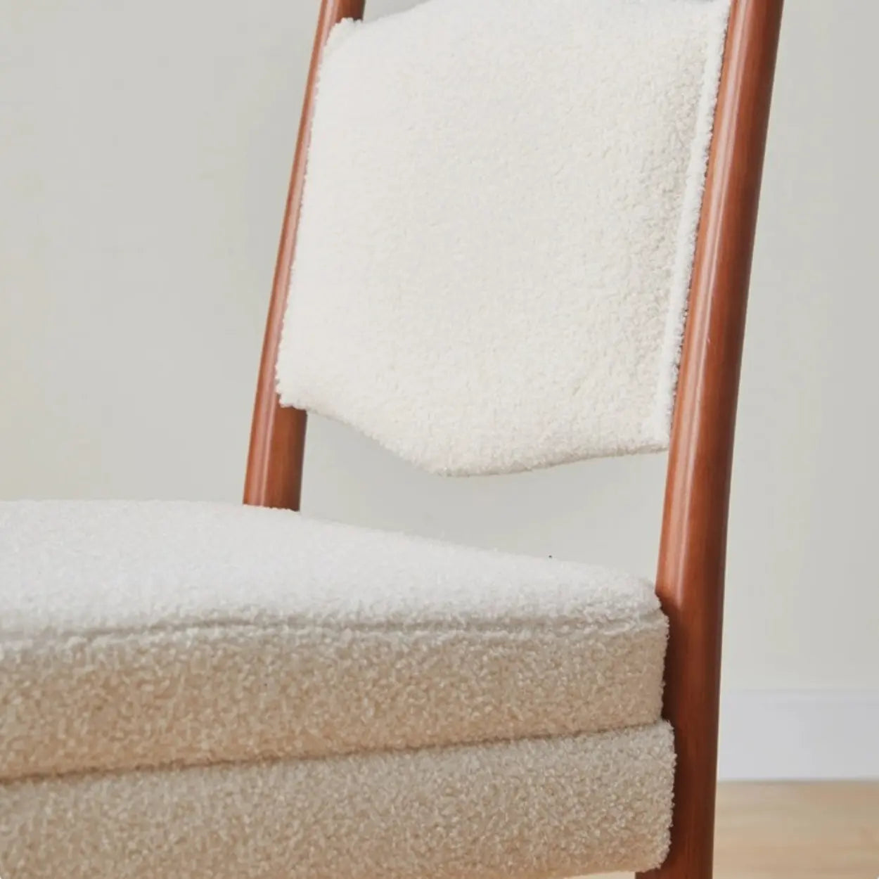 Off-White Upholstered Round-Back Wood Dining Chair