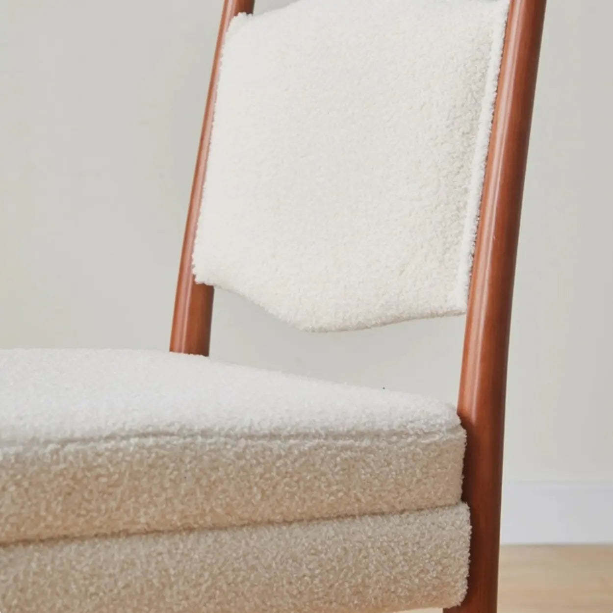 Off-White Upholstered Round-Back Wood Dining Chair