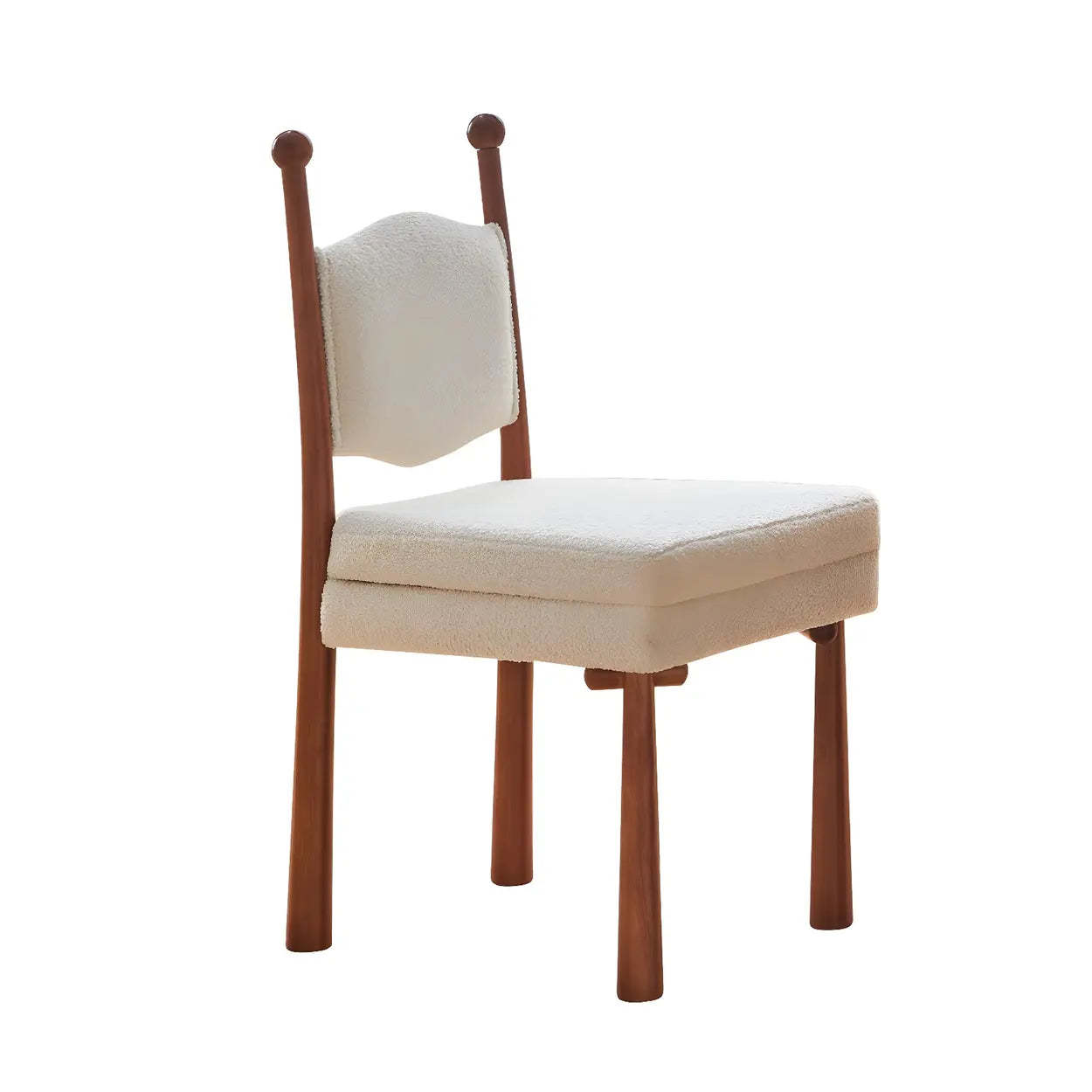 Off-White Upholstered Round-Back Wood Dining Chair