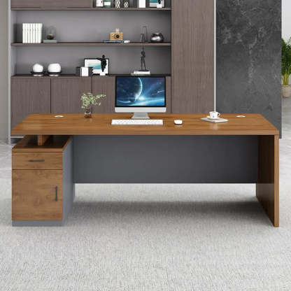 Wooden Black-Base Executive Office Desk — Nut-Brown / Table Only