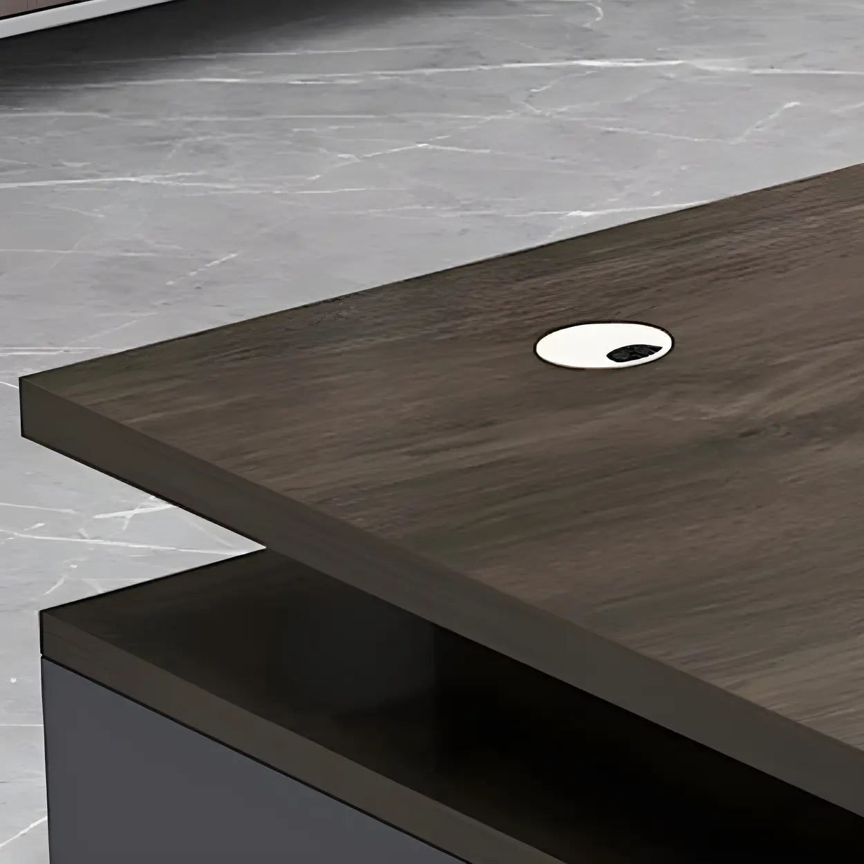 Wooden Black-Base Executive Office Desk — Brown/ Gold / Table Only
