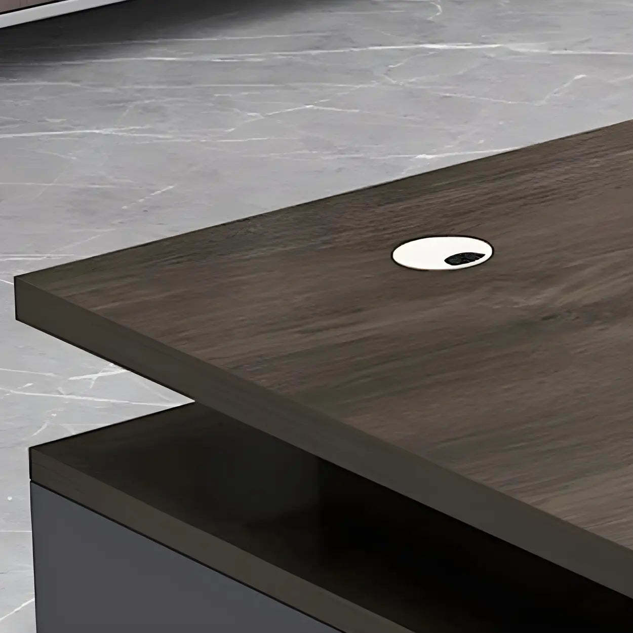 Wooden Black-Base Executive Office Desk — Brown/ Gold / Table Only