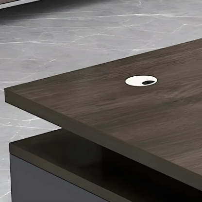 Wooden Black-Base Executive Office Desk — Brown/ Gold / Table Only