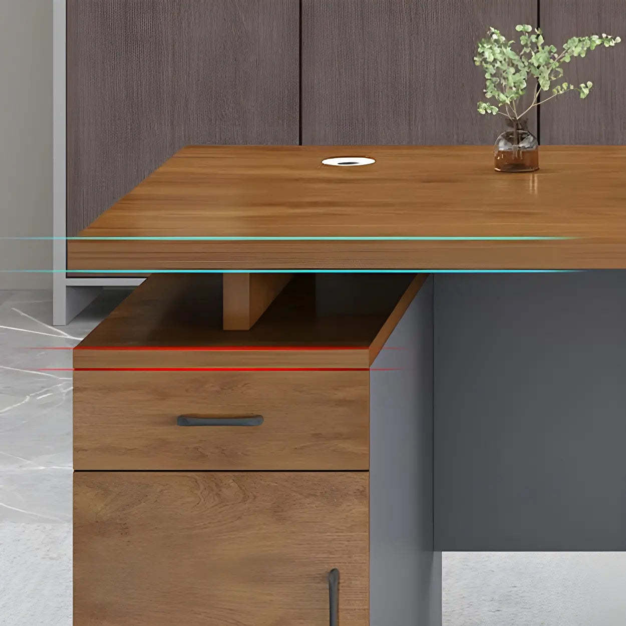 Wooden Black-Base Executive Office Desk — Coffee / Table Only