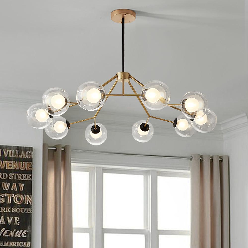 Nordic geometric sputnik black chandeliers — Warm White (3000K) / Brushed Gold