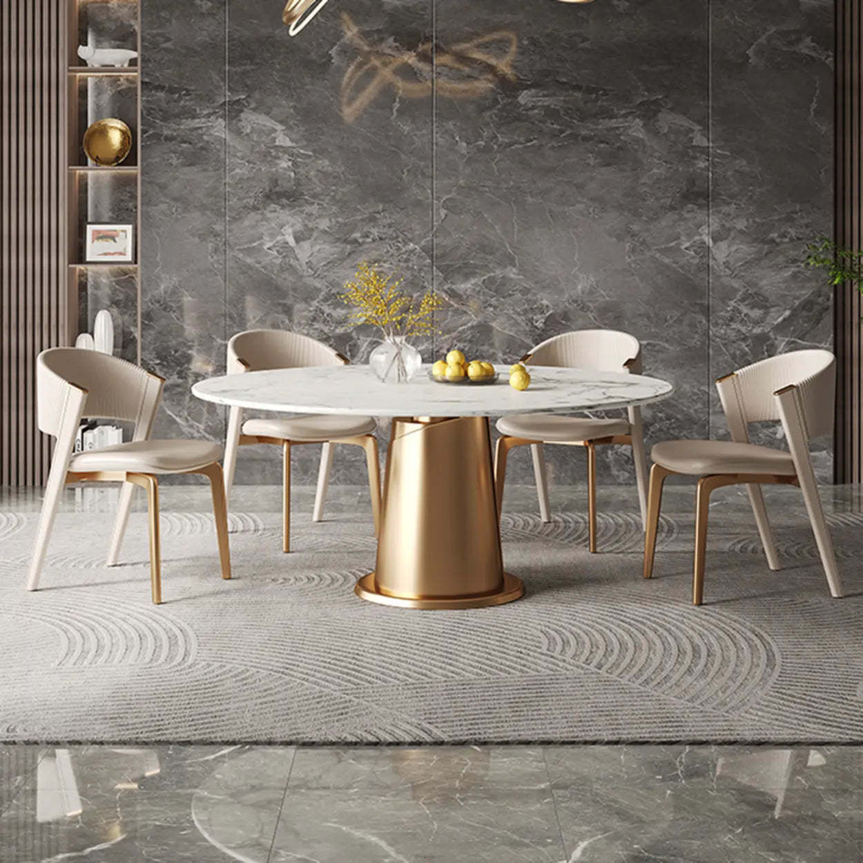 Beige Open-Back Faux Leather Metal Dining Chair — Beige / Gold