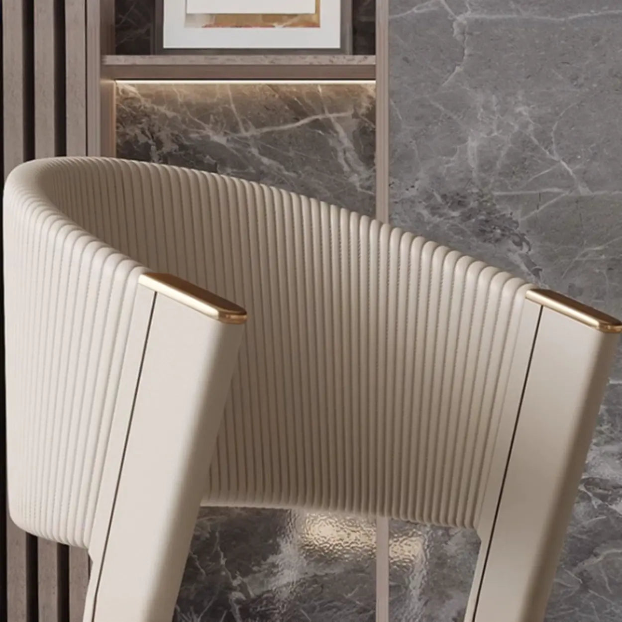 Beige Open-Back Faux Leather Metal Dining Chair