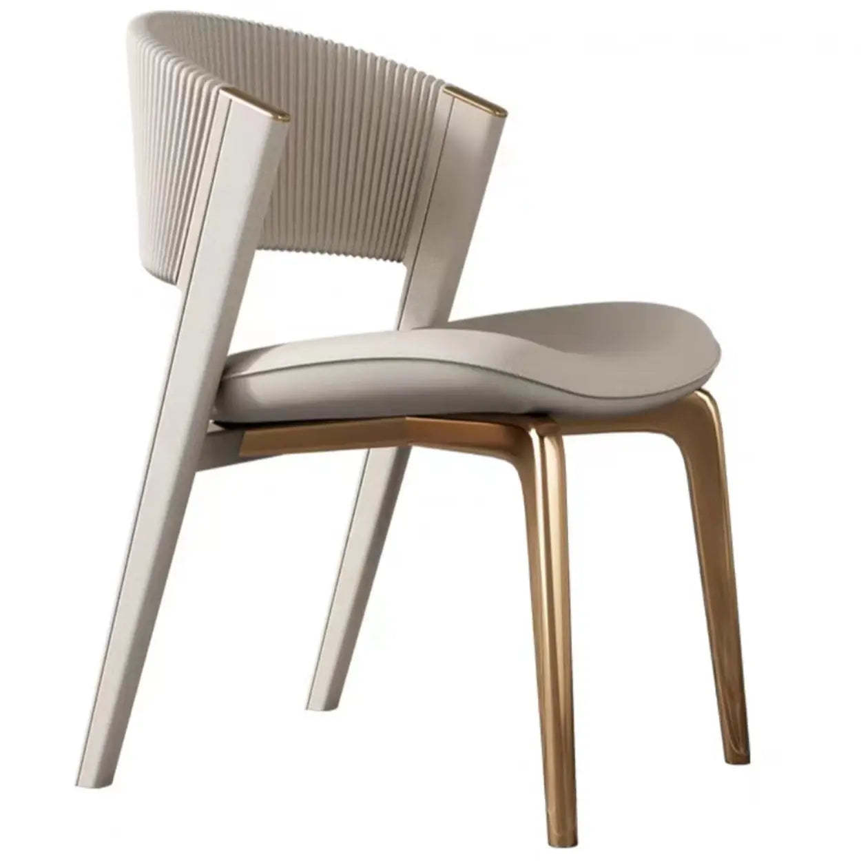 Beige Open-Back Faux Leather Metal Dining Chair — Beige / Rose Gold