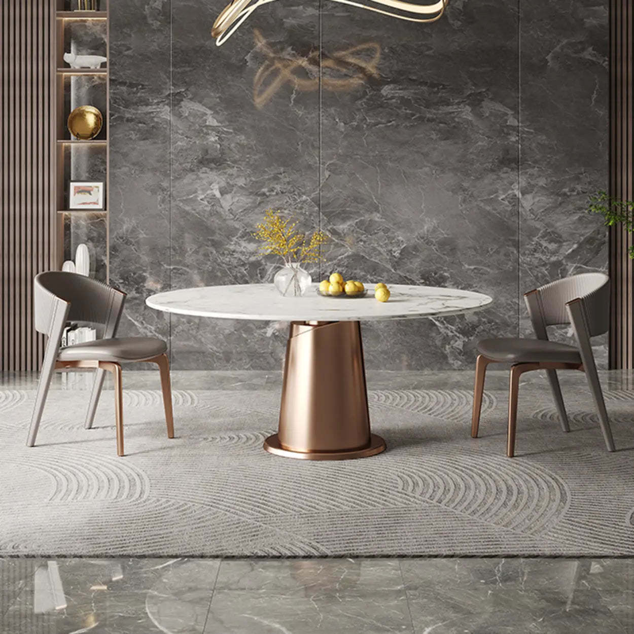 Beige Open-Back Faux Leather Metal Dining Chair — Orange / Rose Gold