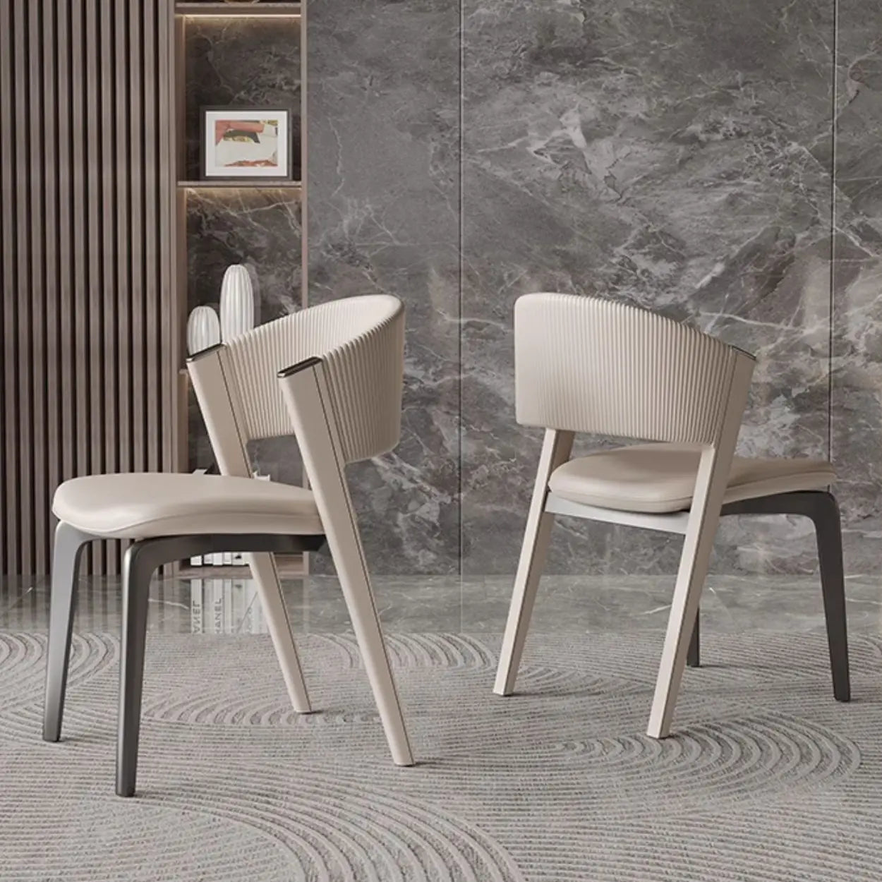 Beige Open-Back Faux Leather Metal Dining Chair