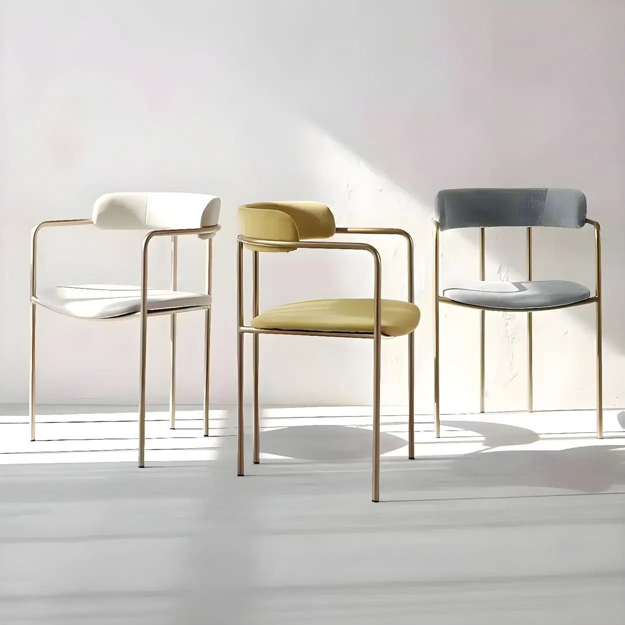 Open-Back Microfiber Upholstered Dining Arm Chair — Gray / 1 Piece / Brass/ Gold