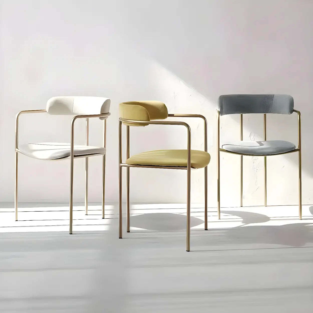 Open-Back Microfiber Upholstered Dining Arm Chair — Gray / 1 Piece / Brass/ Gold