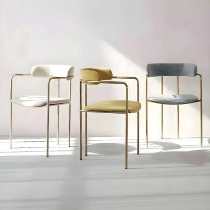Open-Back Microfiber Upholstered Dining Arm Chair — Gray / 1 Piece / Brass/ Gold