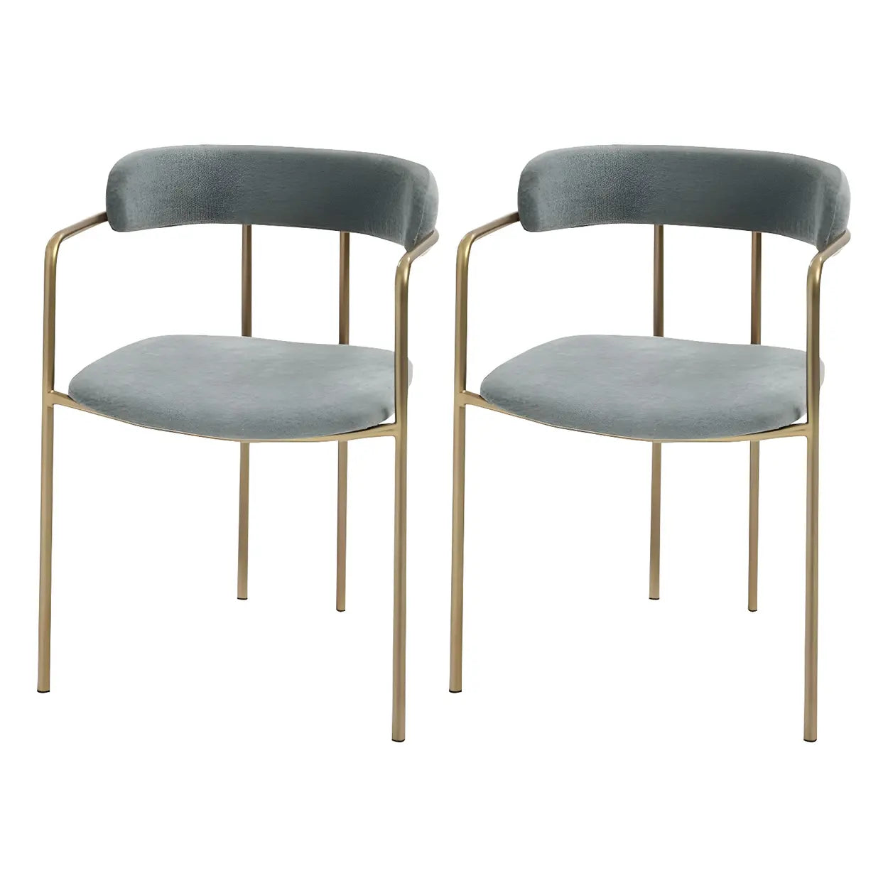 Open-Back Microfiber Upholstered Dining Arm Chair — Blue / 2 Piece Set / Brass/ Gold