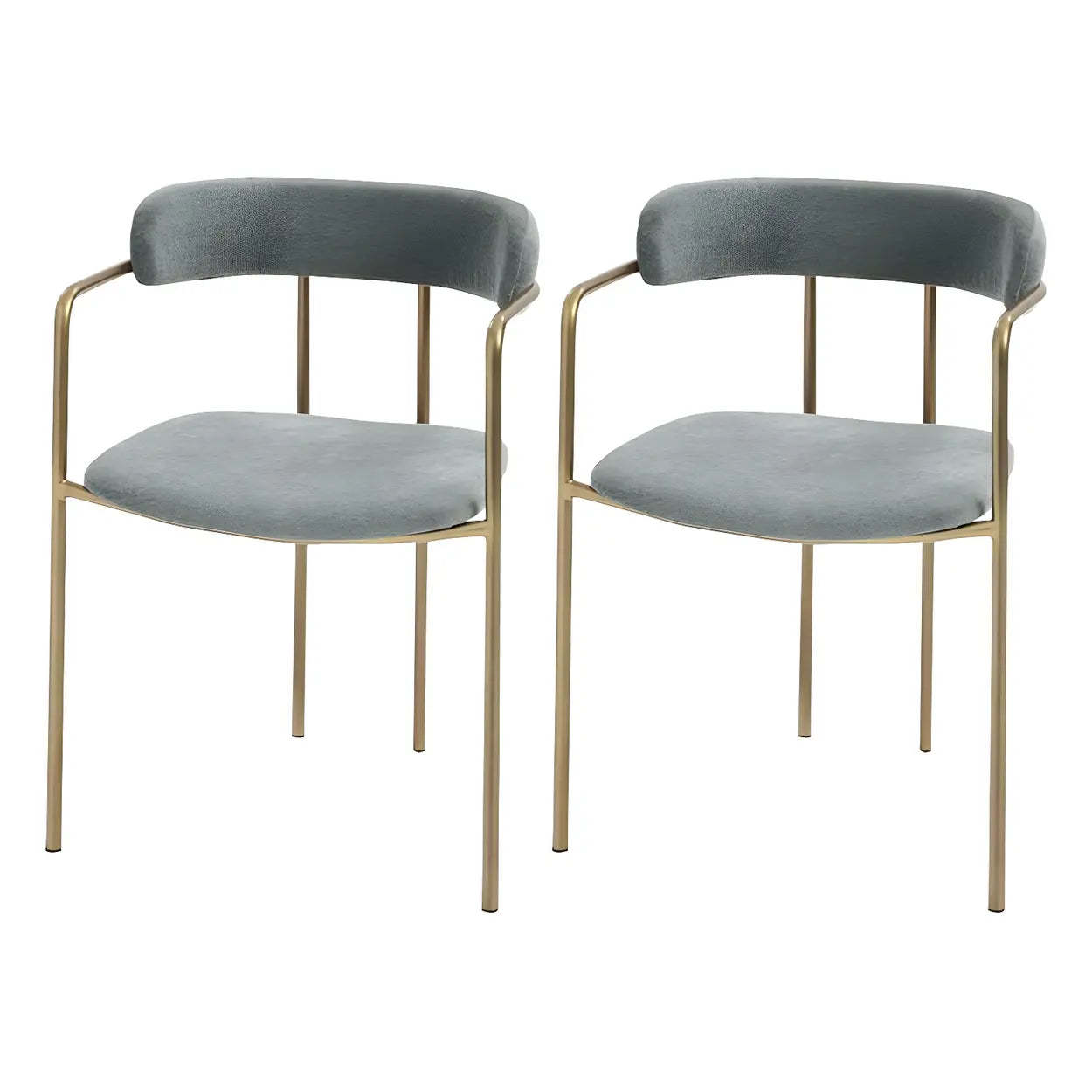 Open-Back Microfiber Upholstered Dining Arm Chair — Blue / 2 Piece Set / Brass/ Gold