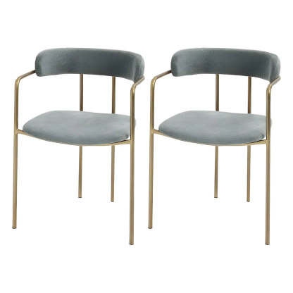 Open-Back Microfiber Upholstered Dining Arm Chair — Blue / 2 Piece Set / Brass/ Gold