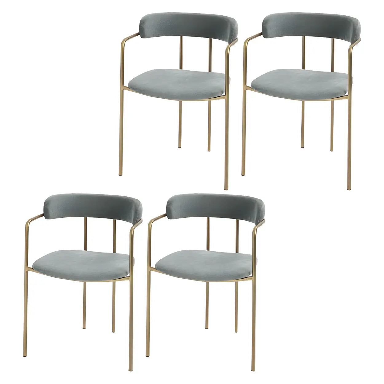 Open-Back Microfiber Upholstered Dining Arm Chair — Blue / 4 Piece Set / Brass/ Gold