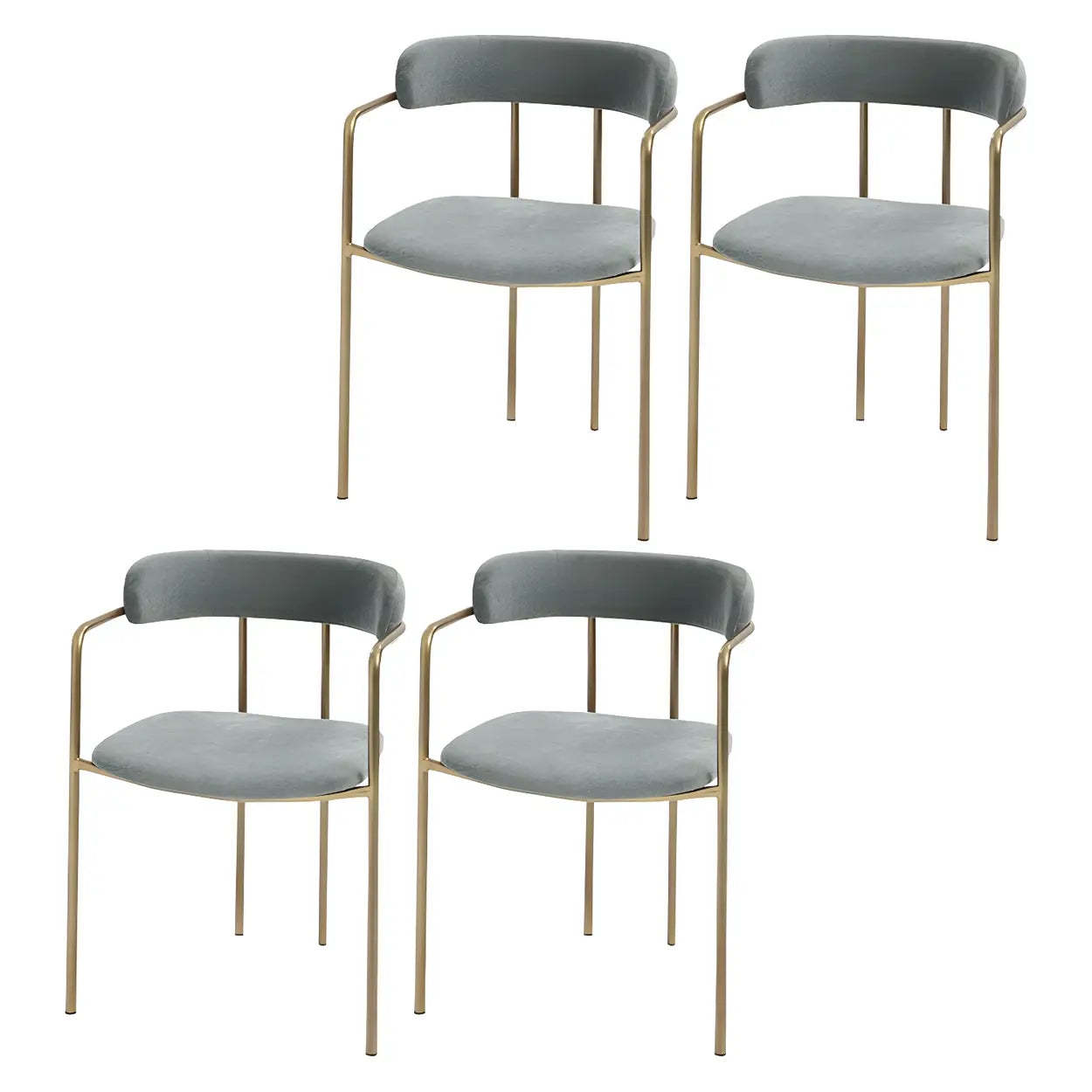Open-Back Microfiber Upholstered Dining Arm Chair — Blue / 4 Piece Set / Brass/ Gold