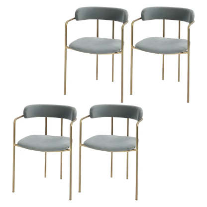 Open-Back Microfiber Upholstered Dining Arm Chair — Blue / 4 Piece Set / Brass/ Gold