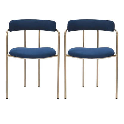 Open-Back Microfiber Upholstered Dining Arm Chair — Green / 2 Piece Set / Brass/ Gold