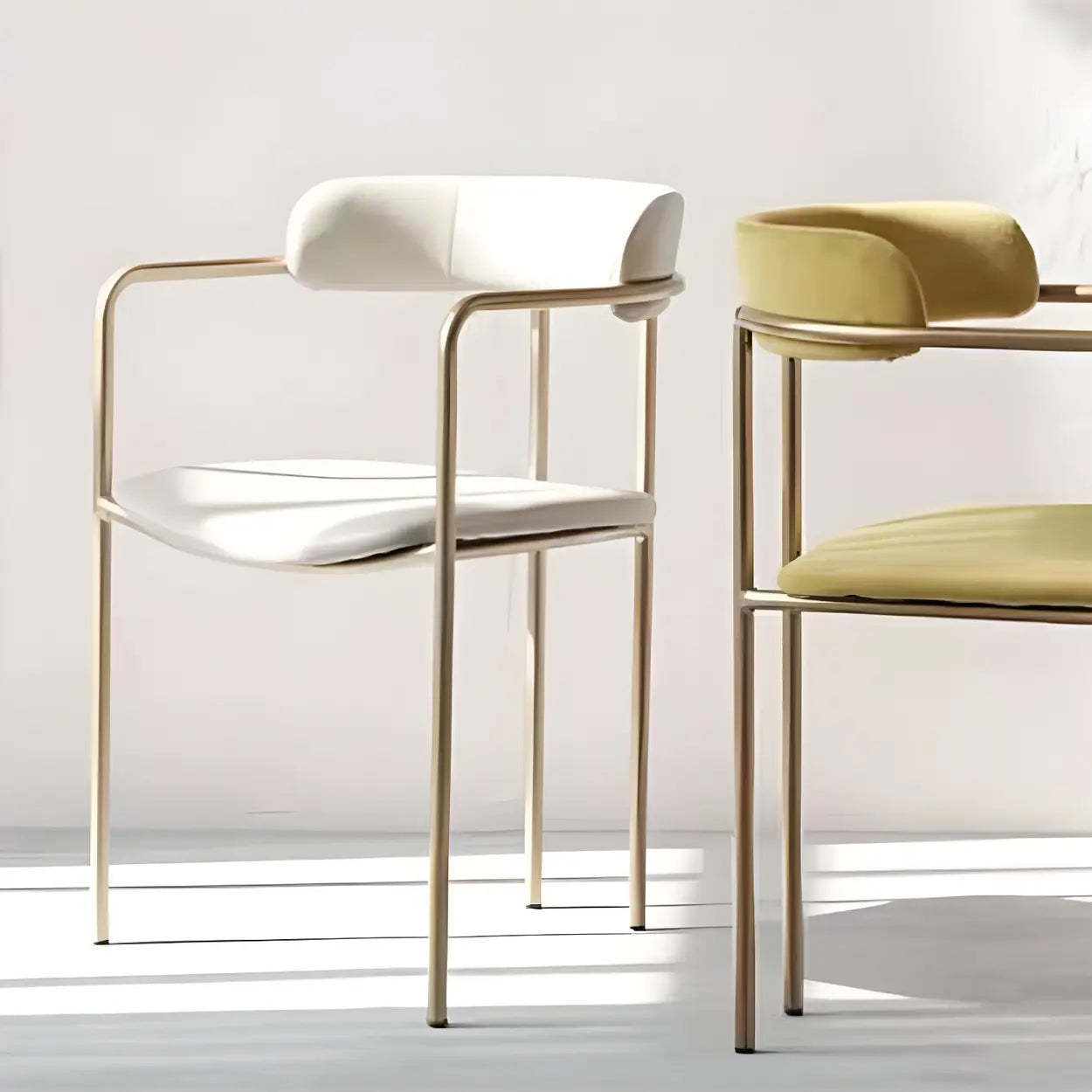 Open-Back Microfiber Upholstered Dining Arm Chair — Gray / 4 Piece Set / Brass/ Gold