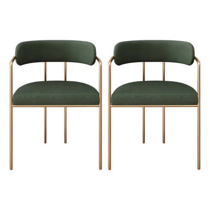 Open-Back Microfiber Upholstered Dining Arm Chair — Beige / 1 Piece / Brass/ Gold