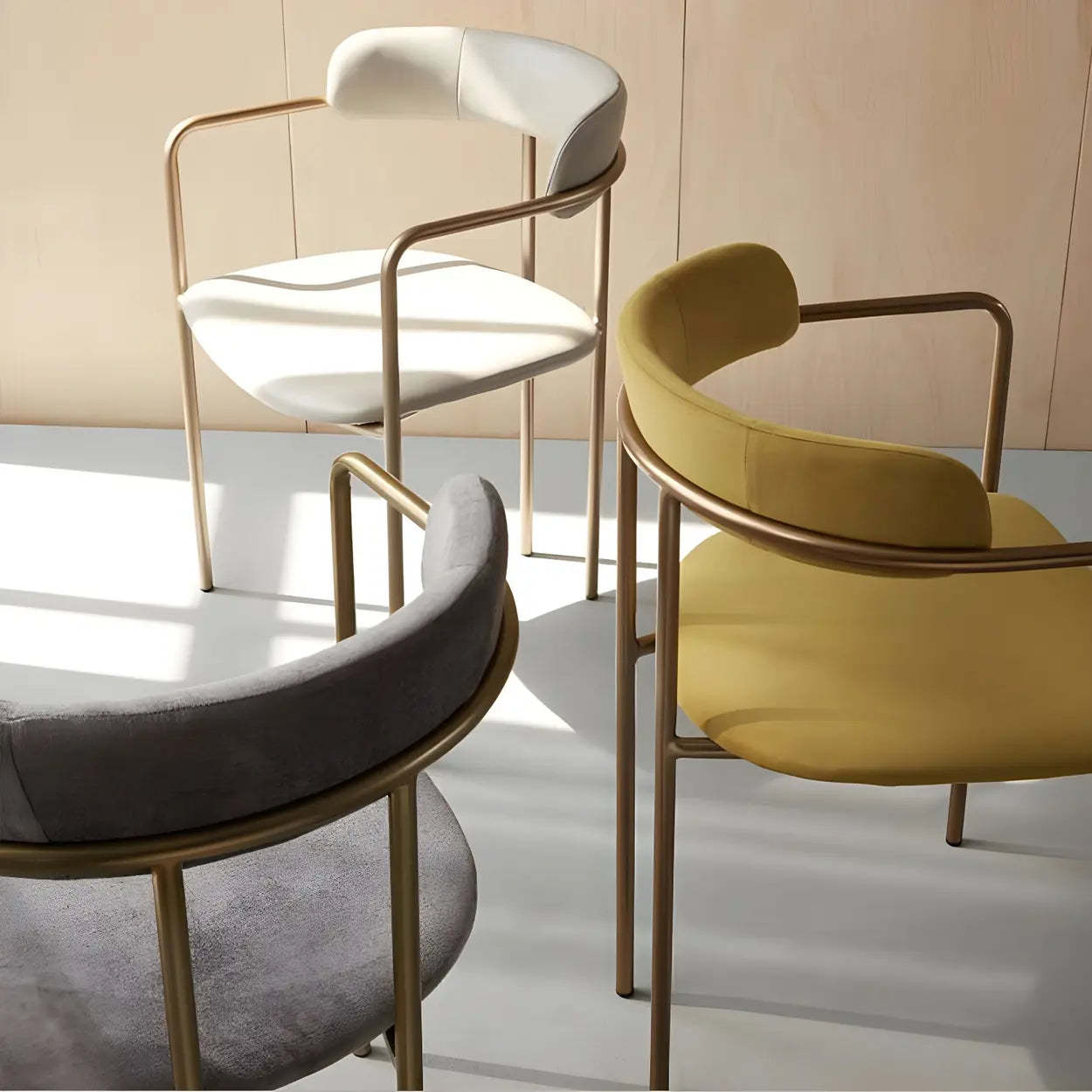 Open-Back Microfiber Upholstered Dining Arm Chair — Beige / 2 Piece Set / Brass/ Gold