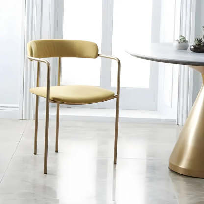 Open-Back Microfiber Upholstered Dining Arm Chair — Beige / 2 Piece Set / Silver