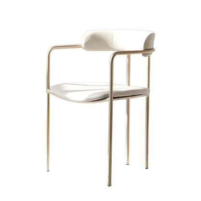Open-Back Microfiber Upholstered Dining Arm Chair — Beige / 4 Piece Set / Brass/ Gold