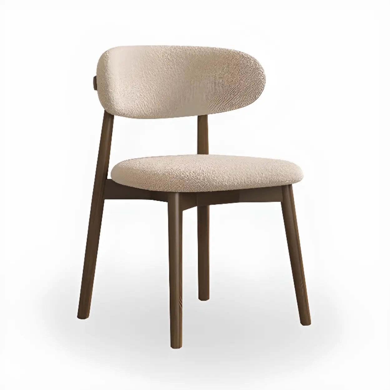 Beige Open-Back Round Padded Wood Dining Chair — Walnut