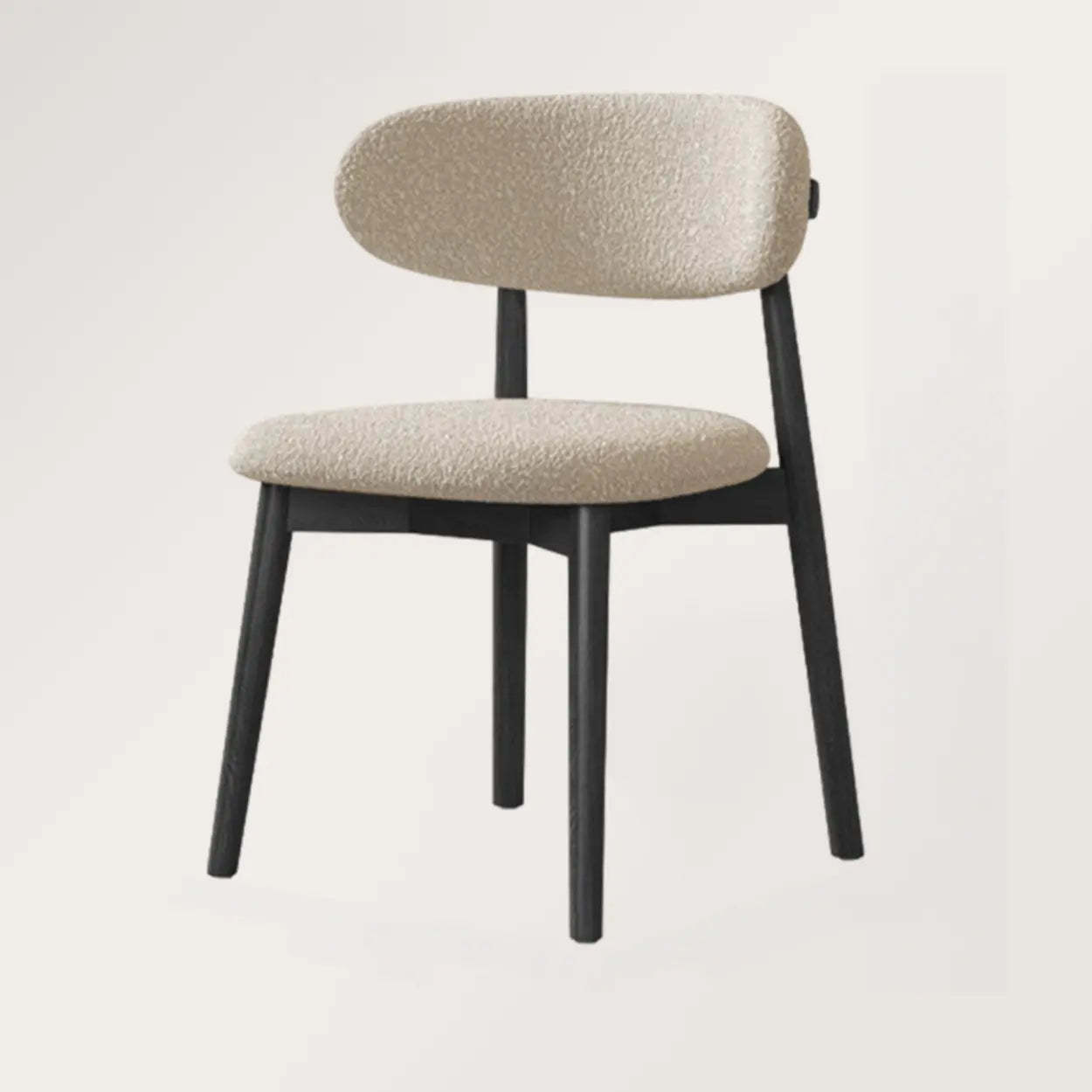 Beige Open-Back Round Padded Wood Dining Chair