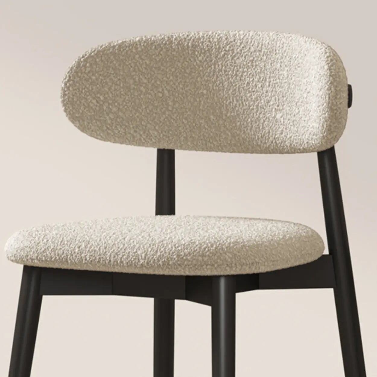 Beige Open-Back Round Padded Wood Dining Chair