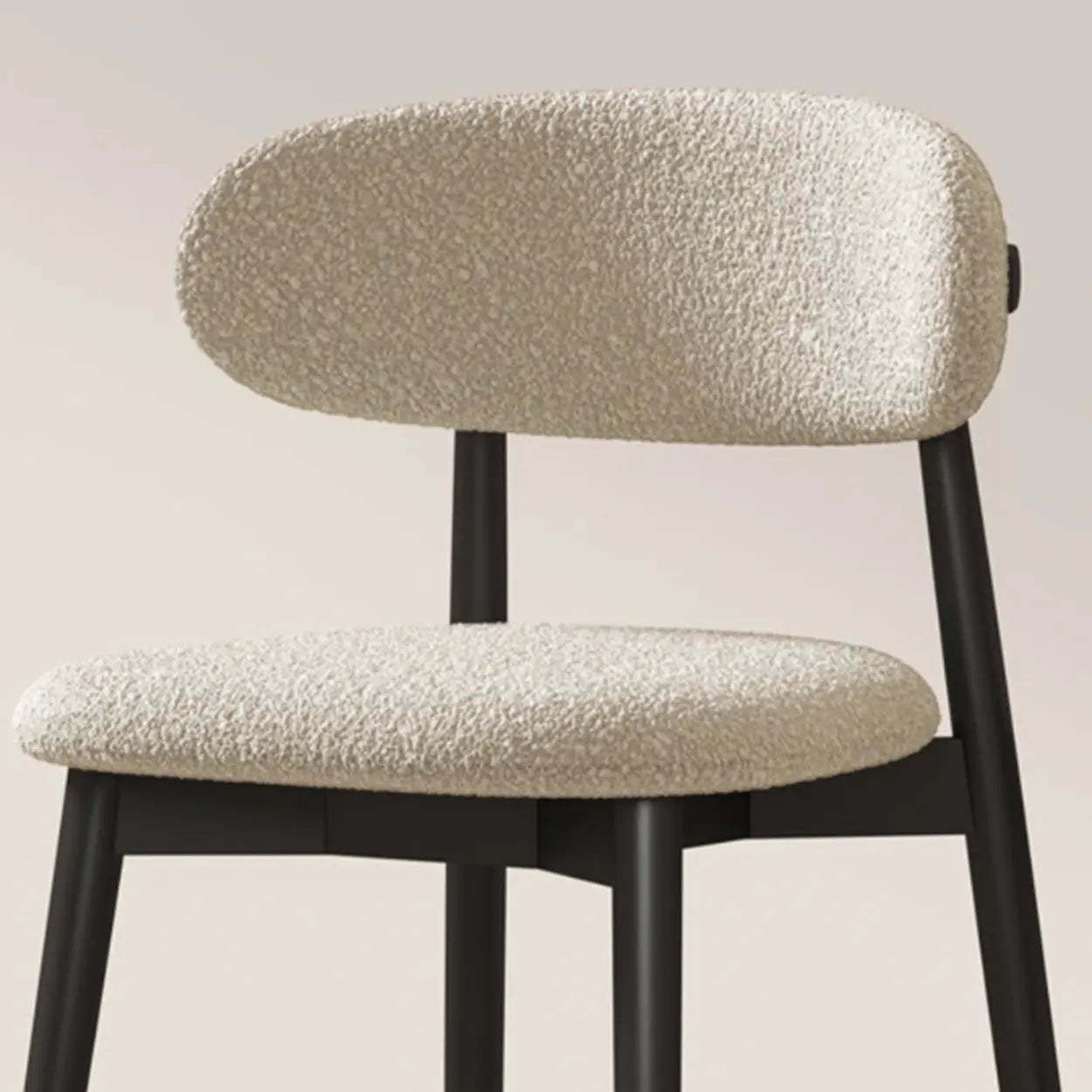 Beige Open-Back Round Padded Wood Dining Chair