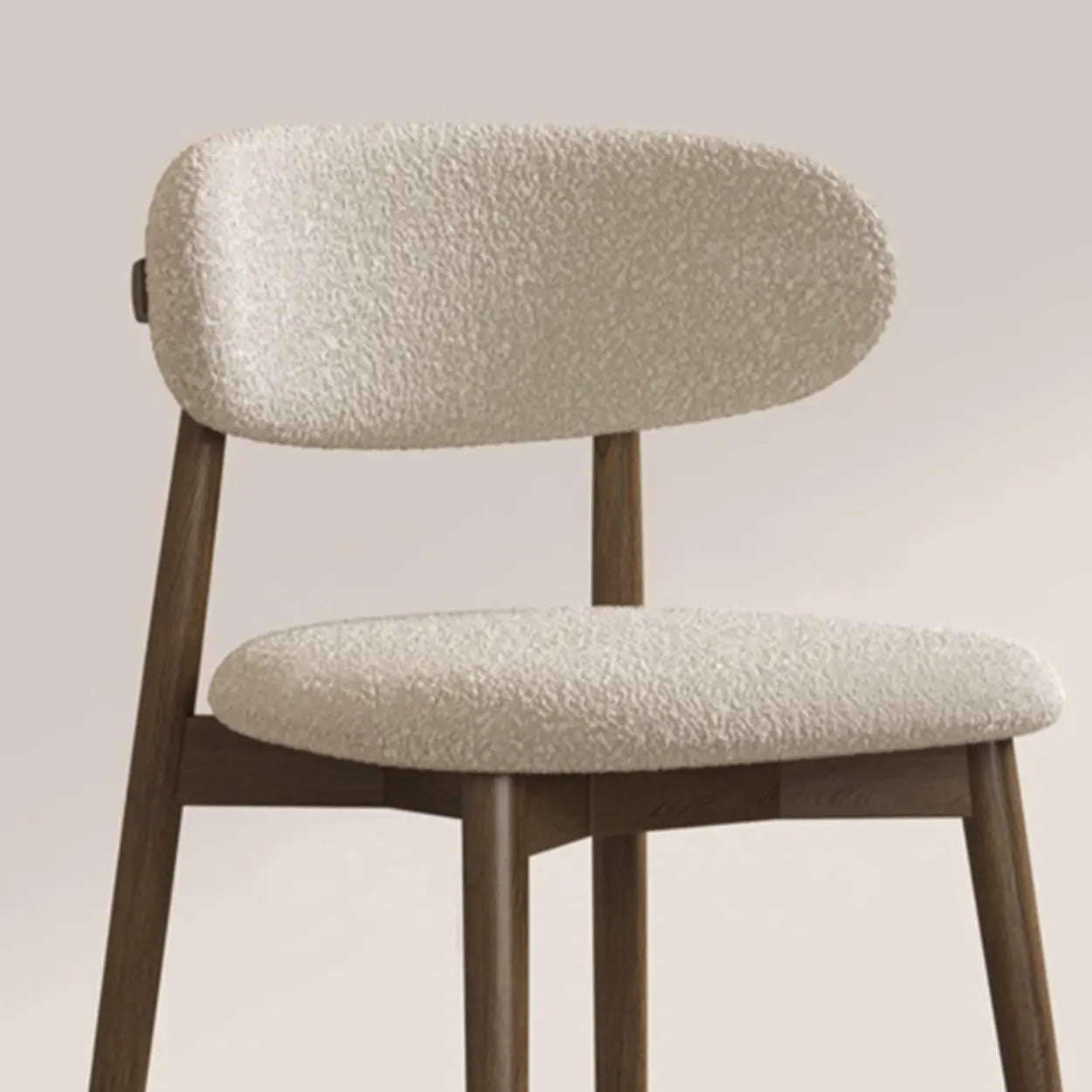 Beige Open-Back Round Padded Wood Dining Chair