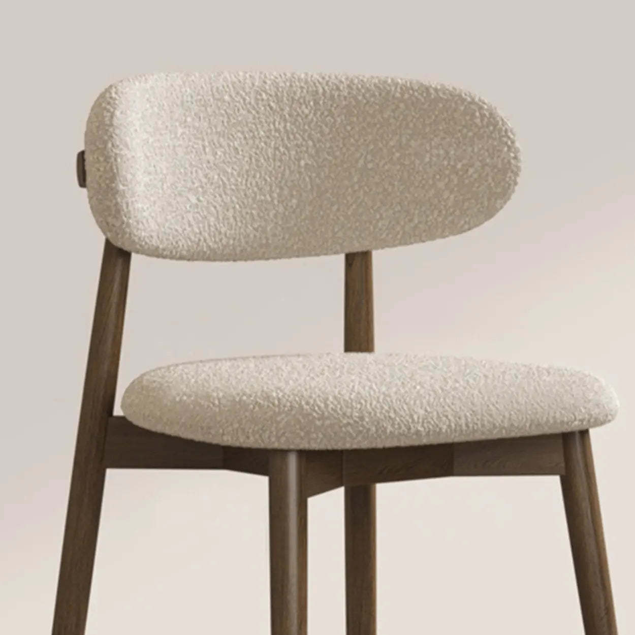 Beige Open-Back Round Padded Wood Dining Chair