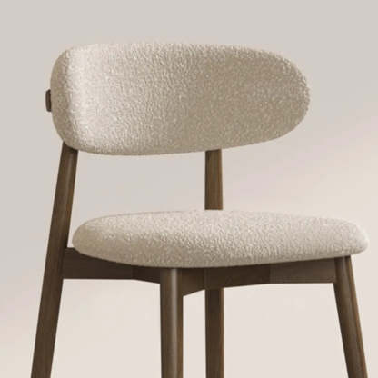 Beige Open-Back Round Padded Wood Dining Chair