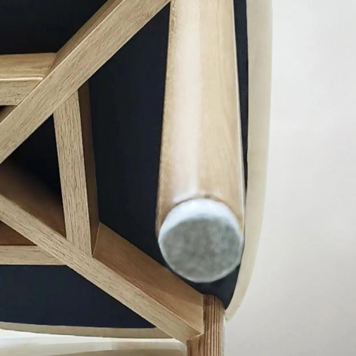 Beige Open-Back Round Padded Wood Dining Chair