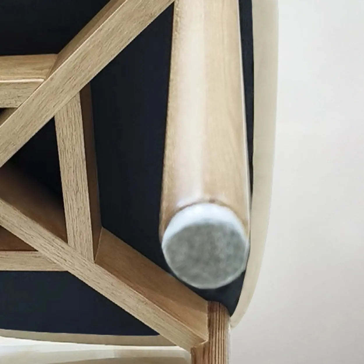 Beige Open-Back Round Padded Wood Dining Chair