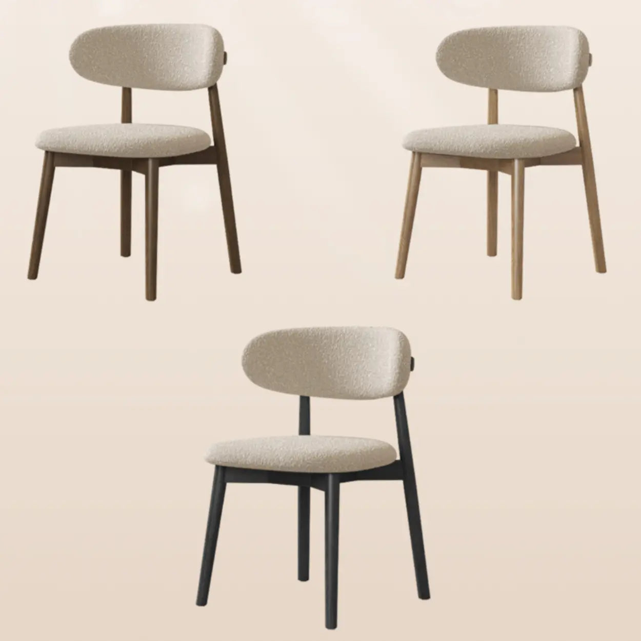 Beige Open-Back Round Padded Wood Dining Chair