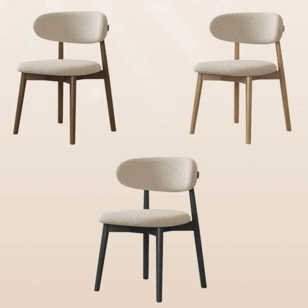 Beige Open-Back Round Padded Wood Dining Chair