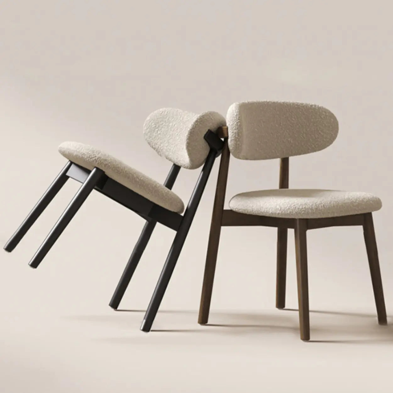 Beige Open-Back Round Padded Wood Dining Chair — Black