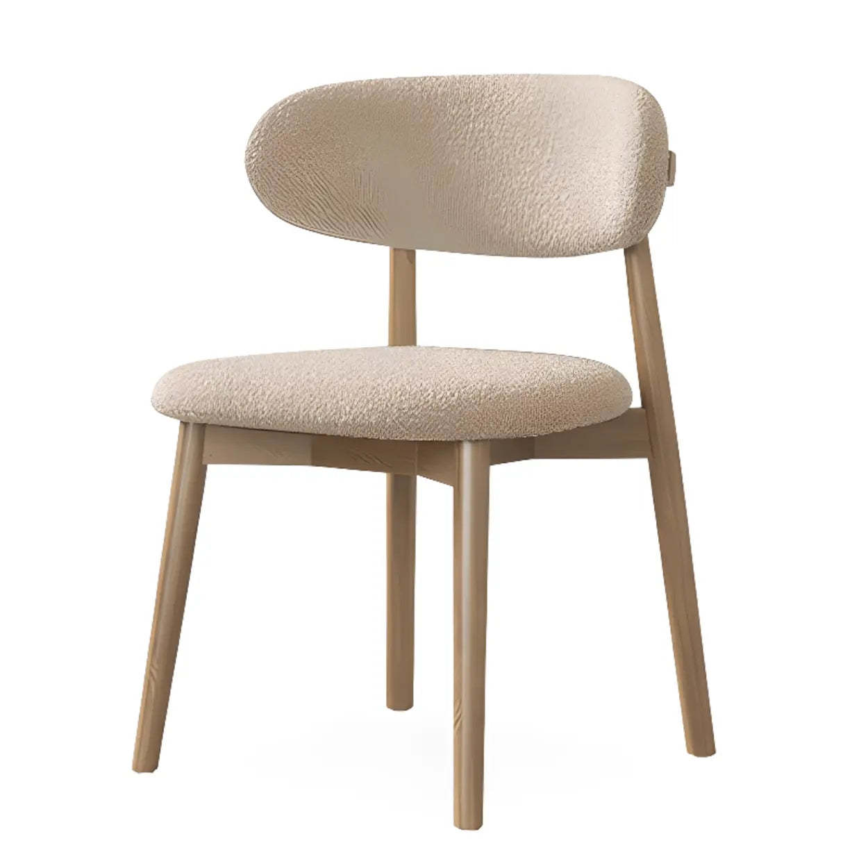 Beige Open-Back Round Padded Wood Dining Chair