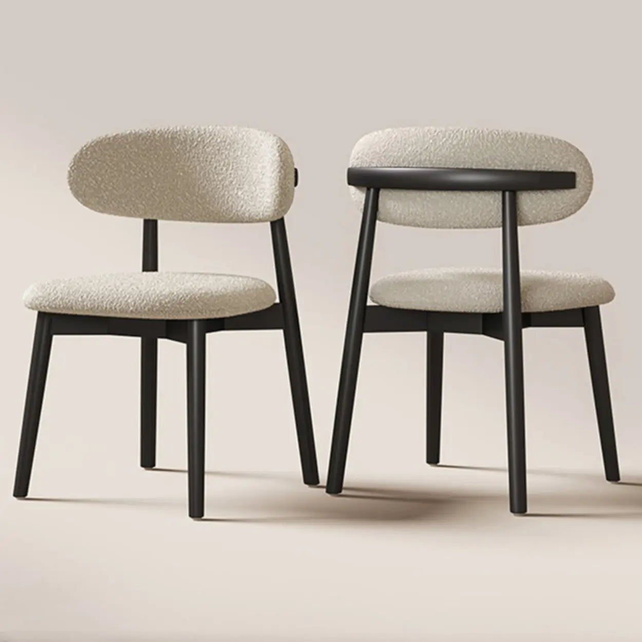 Beige Open-Back Round Padded Wood Dining Chair — Natural